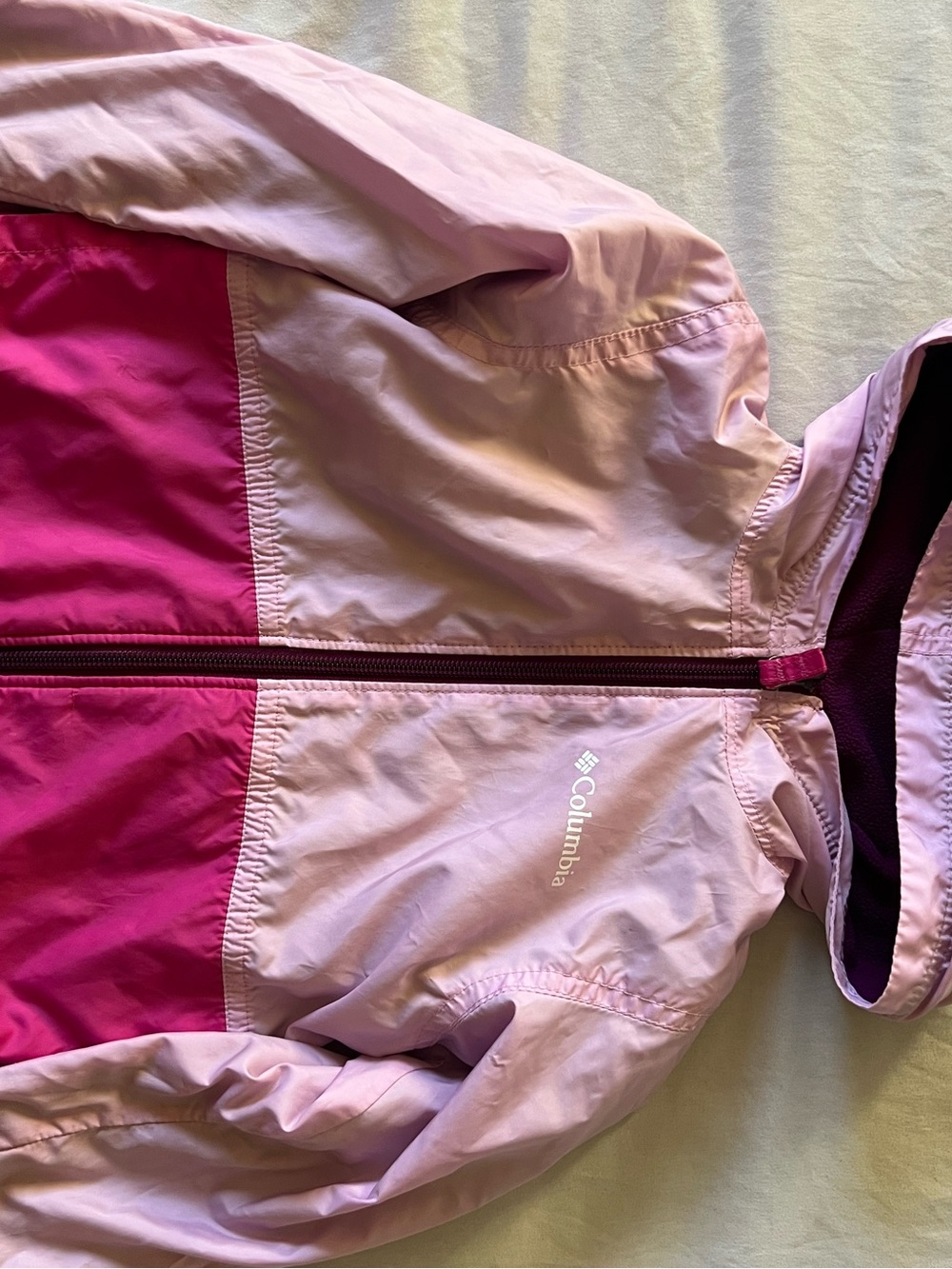 Columbia Two-Tone Light Pink and Fuchsia Hooded Windbreaker